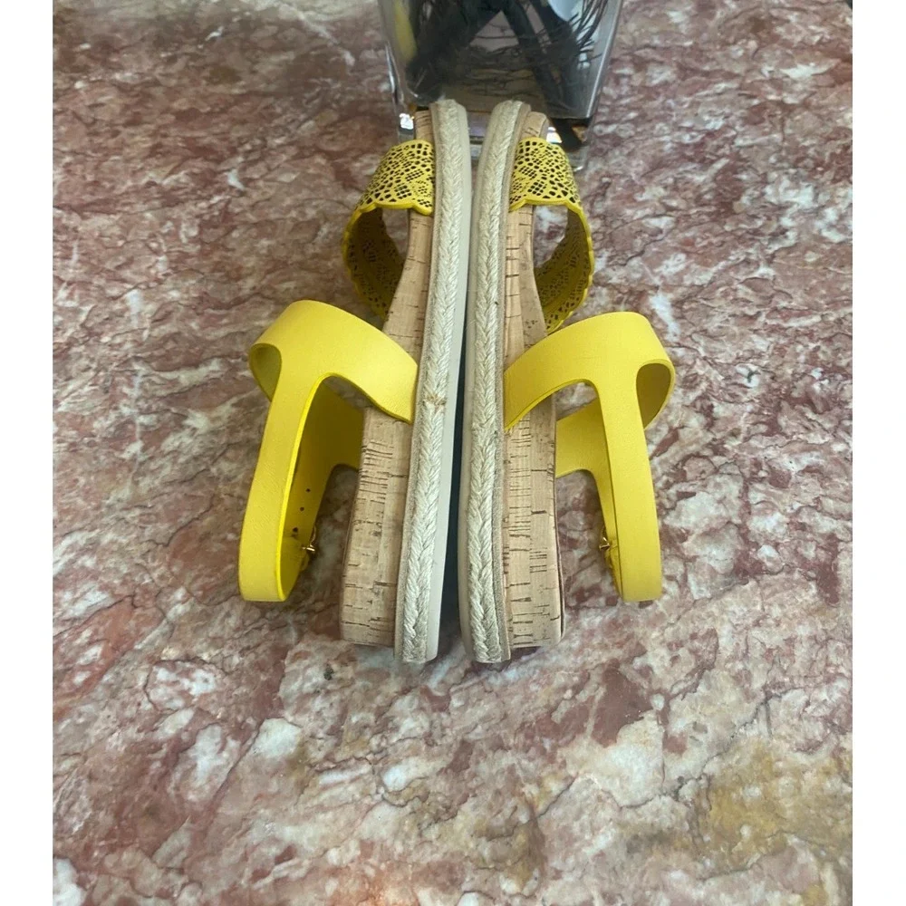 New Salvatore Ferragamo Gianette Yellow Laser-Cut Leather Sandals Size 9M, $695